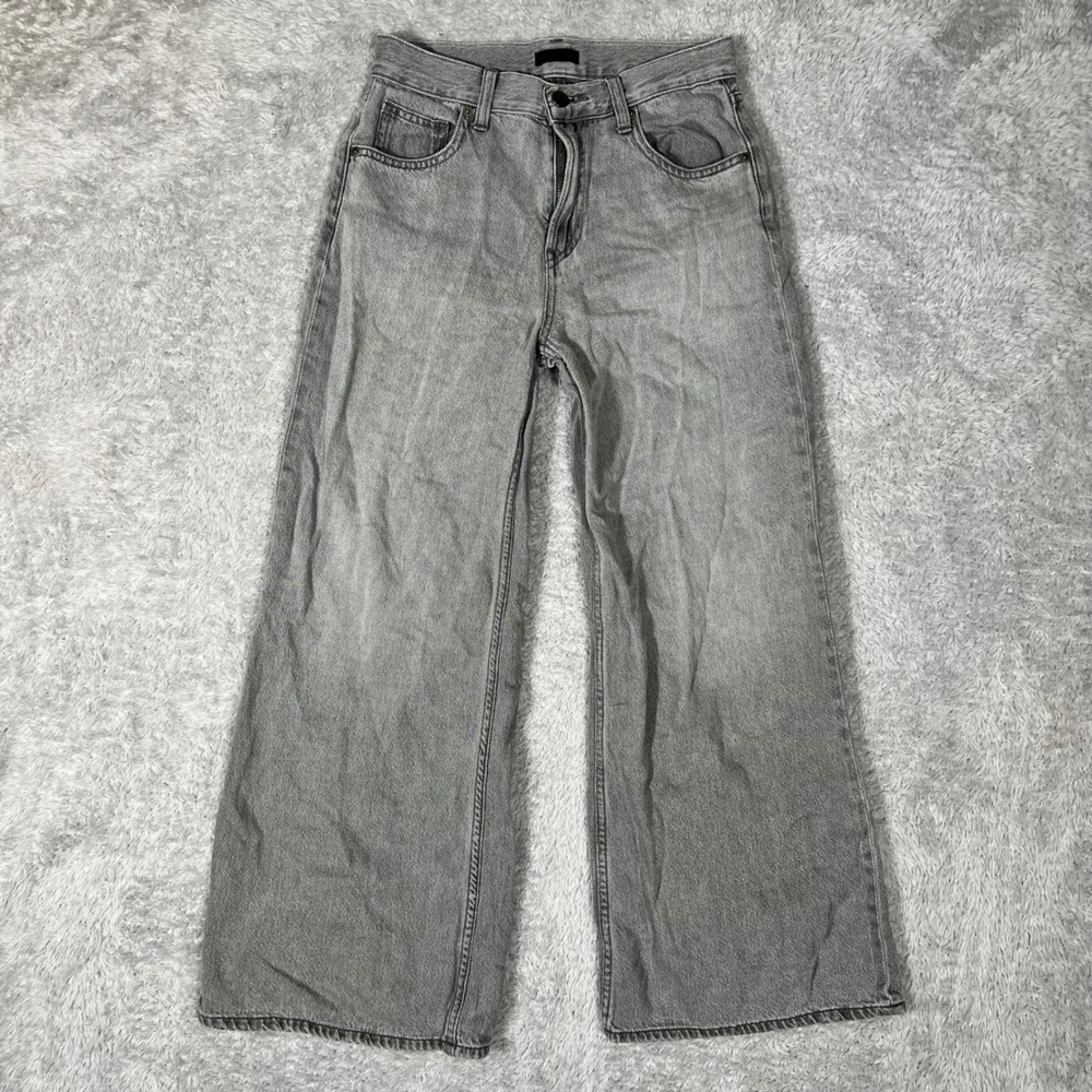 Uniqlo Jeans Womens 24 Gray Wide Leg High Rise Denim Pants Baggy